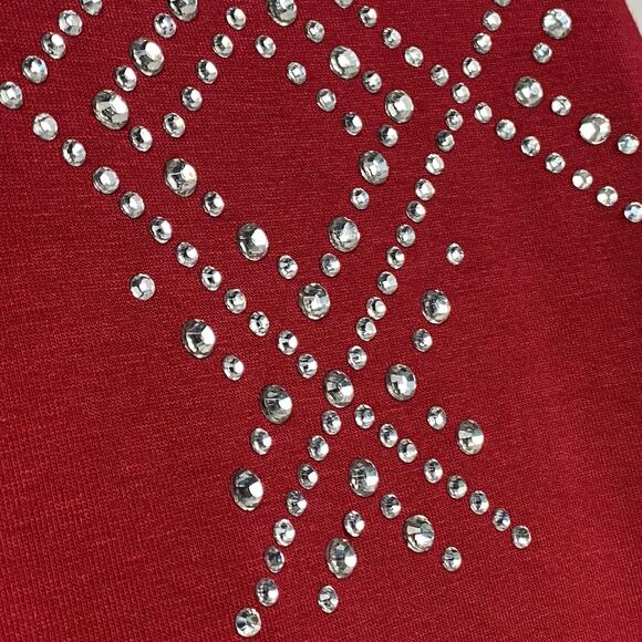 Catherines Top 3X Red Rhinestone Embellished V Neck Dolman Slinky Knit Glam - Picture 3 of 13